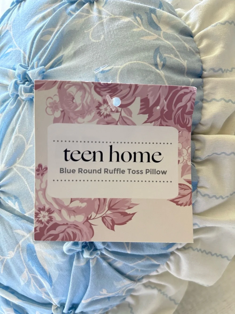 🌴Sweet Makers Collective Blue Round Coquette Cotton Toss Pillow w/ Ruffle Trim